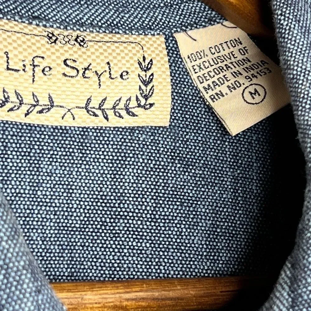 Vintage Life Style Abstract Embroidered‎ Embellished Denim Jacket Shacket Medium